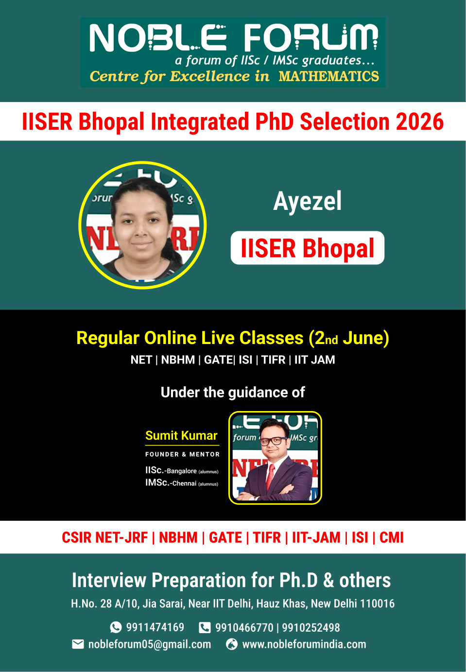 Ayezel _  IISER Bhopal Integrated PhD Selection 2026